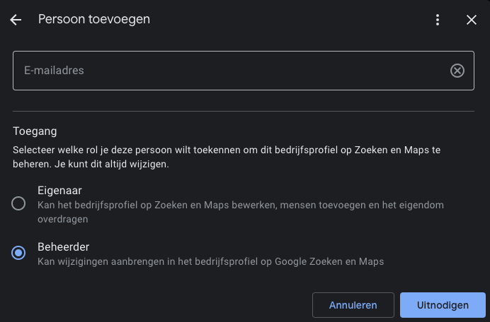 Iemand toevoegen aan Google Mijn Bedrijf
